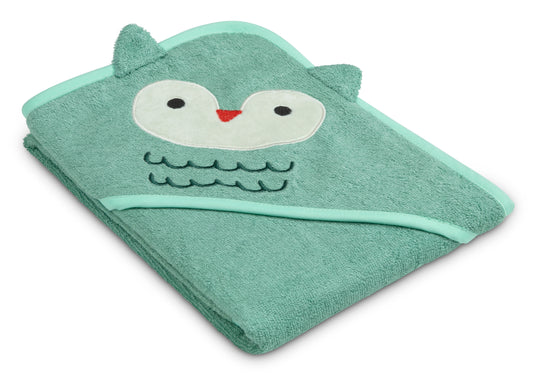 Hooded Baby Bath Towel - Teal Owl