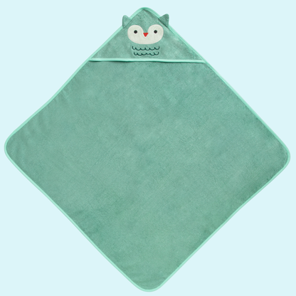 Hooded Baby Bath Towel - Teal Owl